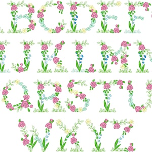 Light stitch Floral Font alphabet machine embroidery designs flowered font Summer Daisy Rose Flower monogram sizes 2 up to 3.5 inches, BX