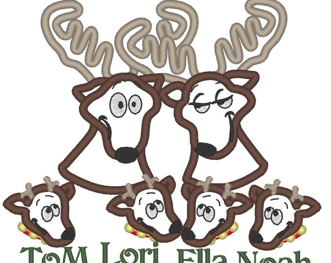 Christmas deer reindeer Family, mini font included, family Christmas holidays, machine embroidery applique designs, Mom Dad kids portrait