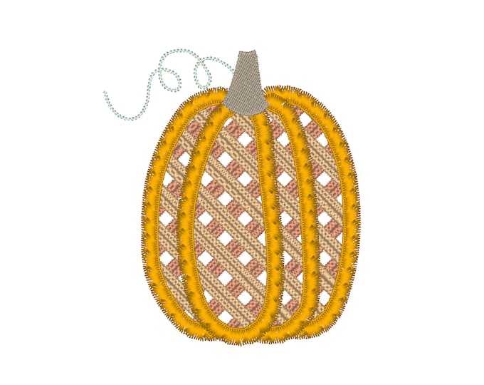 Tall Pumpkin Light stitch tartan, gingham Fringed Pumpkin ITH project fringe in the hoop machine embroidery designs, fluffy Chenille Pumpkin