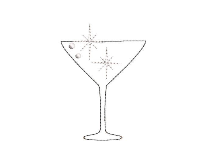 Cocktail Martini Drink in glass HTV Glitter vinyl Applique machine embroidery designs small sizes 2 up to 4 in Sparkle Party festive accent