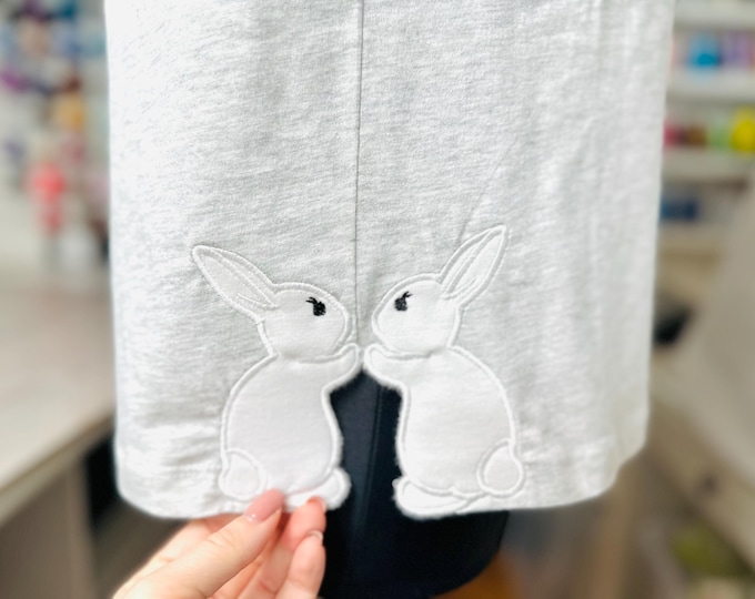 Cute Easter Bunny two Bunnies split side seam cutout side bow Applique machine embroidery designs Farm animal tshirt sweatshirt embroidery