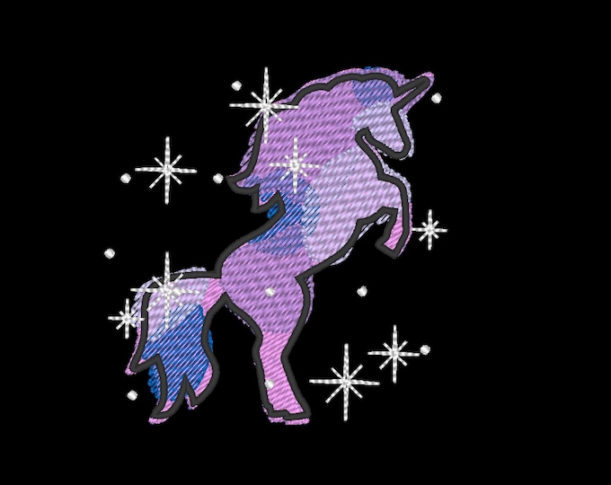 Galaxy Sparkle Unicorn sparkling stars machine embroidery designs galactic iridescent rainbow design unicorn outline for hoop 4x4 and 5x7