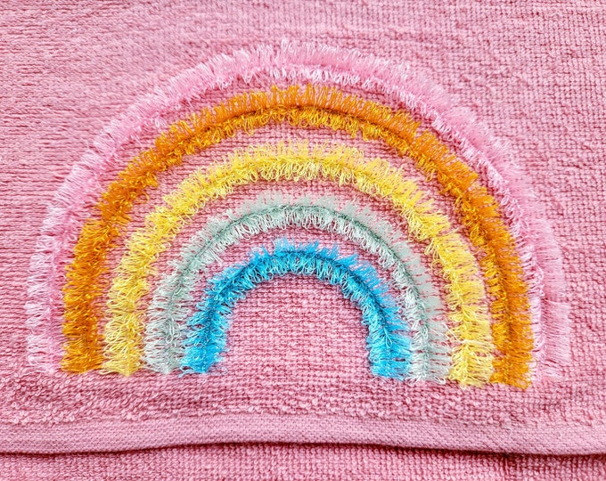 Fringed Rainbow, awesome fluffy Rainbow, fringe in the hoop ITH machine embroidery designs for hoop 4x4, 5x7 kids baby playful funny design