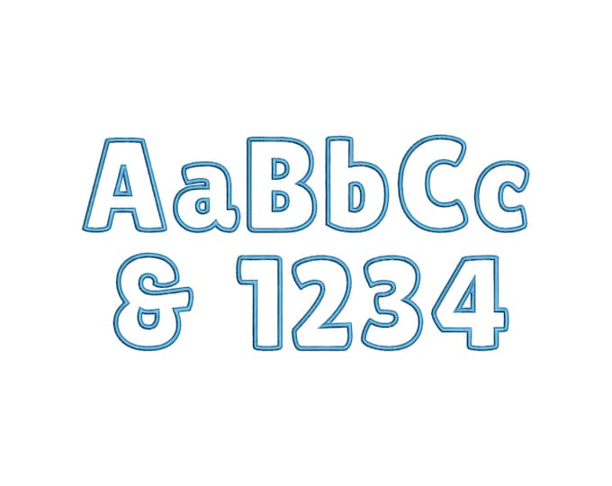 Monogram Font Applique machine embroidery designs wide satin outline alphabet monogram letters numbers many sizes 1.5 up to 4.8 inch, and BX