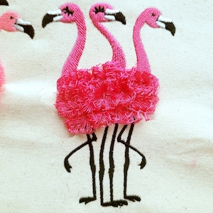 3 Fringed fluffy chenille Flamingos flock of 3 flamingos machine embroidery designs flamingo for hoop 4x4 and  5x7  fringe fur flamingo
