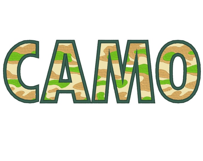 Camo CAMOUFLAGE Font machine embroidery applique designs - cps, letters and numbers  2 - 4 inches
