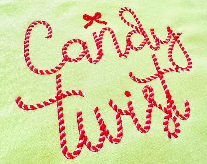 Candy Cane Twist FONT candy stitch 2 colors alphabet letters numbers Christmas monogram machine embroidery designs sizes 1.4 up to 3.7 inch