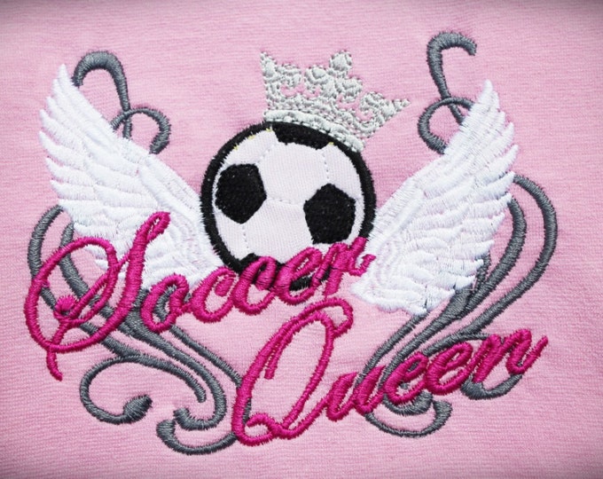 Soccer Queen simply and with curls grafiti on background - machine embroidery applique design - for hoop 4x4 and 5x7