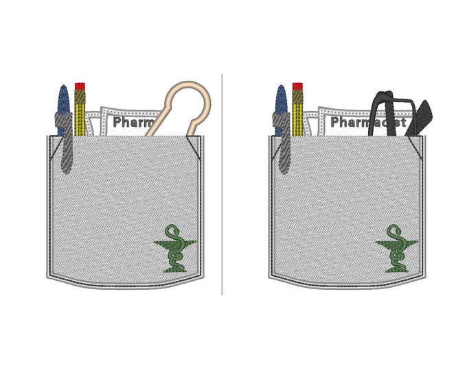 Real Pharmacist Pocket Set of 2 types Applique machine embroidery designs ITH in the hoop project assorted sizes 4, 5, 6 inches kids outfit