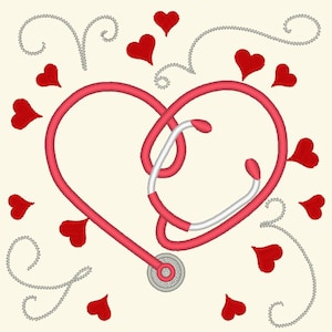 Stethoscope embroidery, doctor and Nurse Stethoscope heart, heartbeat embroidery designs - 3, 4, 5 inches