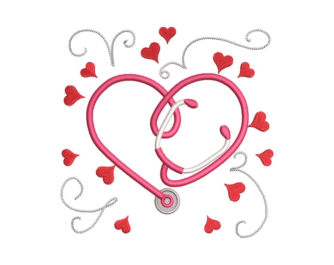 Stethoscope Doctor Therapist Nurse Heart shape Stethoscope heartbeat healthcare device machine embroidery designs sizes 4 and 5 inch