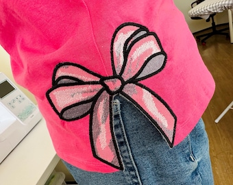 Classic Bow Applique with shadows machine embroidery designs wide ribbon Girly Bow from 5 to 8 inches sweatshirt seam side bow Heirloom