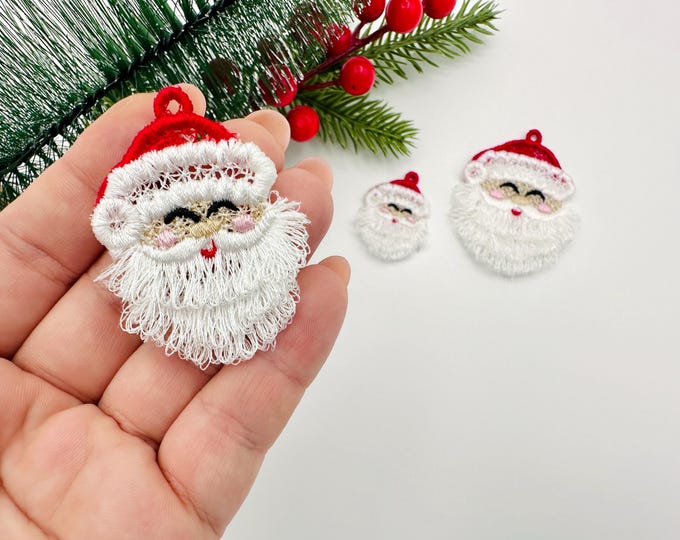 Christmas Santa Fringed fluffy Earrings Charm Ornament in the hoop FSL freestanding lace kids girls machine embroidery designs mini sizes
