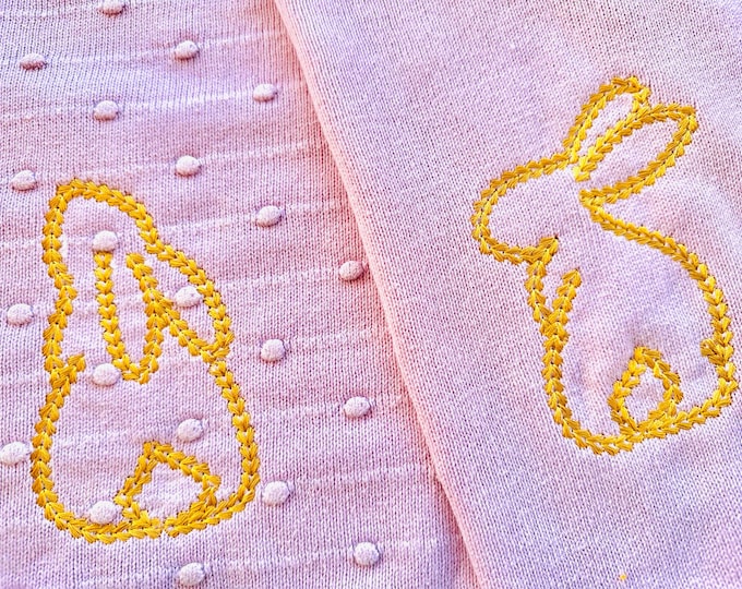Easter Bunny silhouette SET of 5 types extra bold chain hand effect stitch outline machine embroidery designs Bunnies look like handstitched