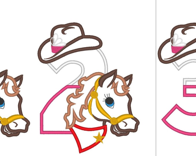 Cowgirl Birthday numbers whole set 1-9 applique machine embroidery designs for hoop 5x7 embroidery for cowgirl farm girl kids baby cowboy