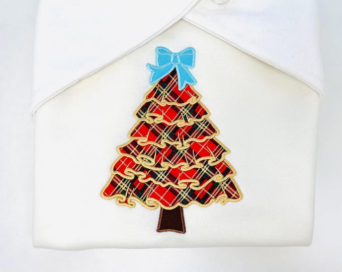 Ruffle Christmas Tree with Bow Applique machine embroidery designs many sizes 5 up to 9 inch Pine Tree sweet home holidays design