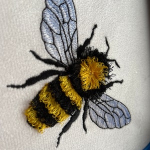 Fringed Bee cute honeybee insect machine embroidery designs 3.5, 4, 5, 6 in fluffy fur chenille bee fringe in the hoop ITH project Bumblebee