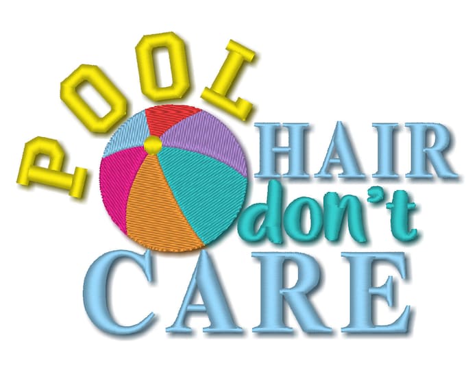 Pool Hair don't care - machine embroidery design in assorted sizes for hoop 4x4 and 5x7 hat design summer beach sea embroidery
