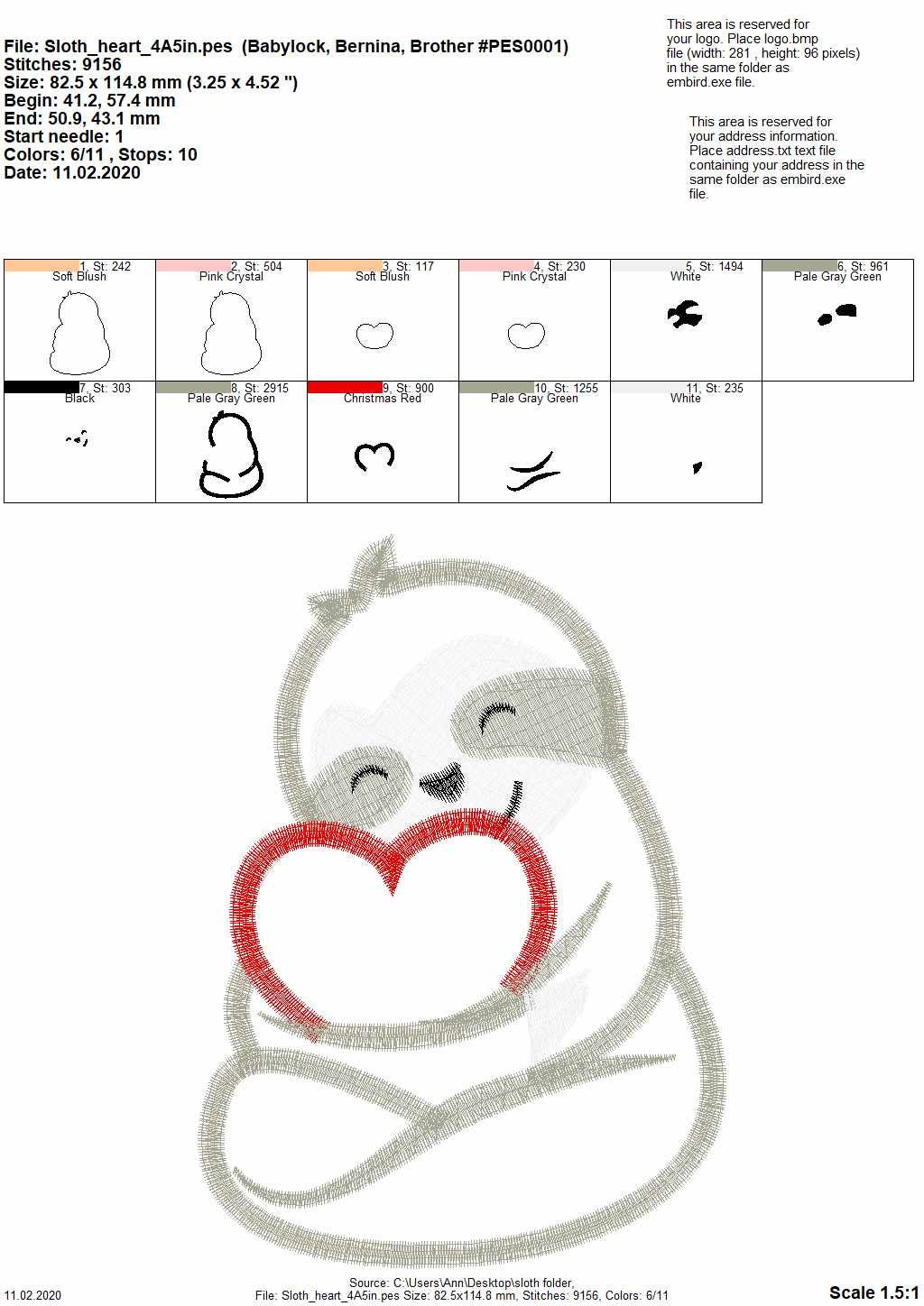 Sloth with heart, I love you slow much! Sloth with heart applique