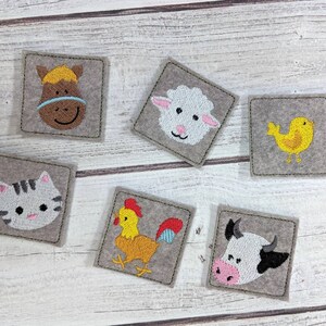 Memory game "FARM" machine embroidery design In the hoop embroidery ITH project for hoop 4x4, 5x7, 6x10 kids match game farm animals faces image 3