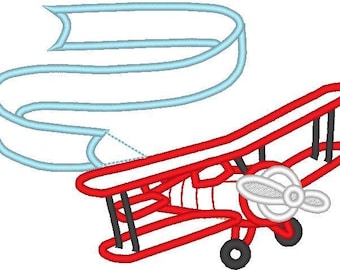 Airplane with banner and without, machine embroidery applique designs - download 4x4, 5x7 and 6x10