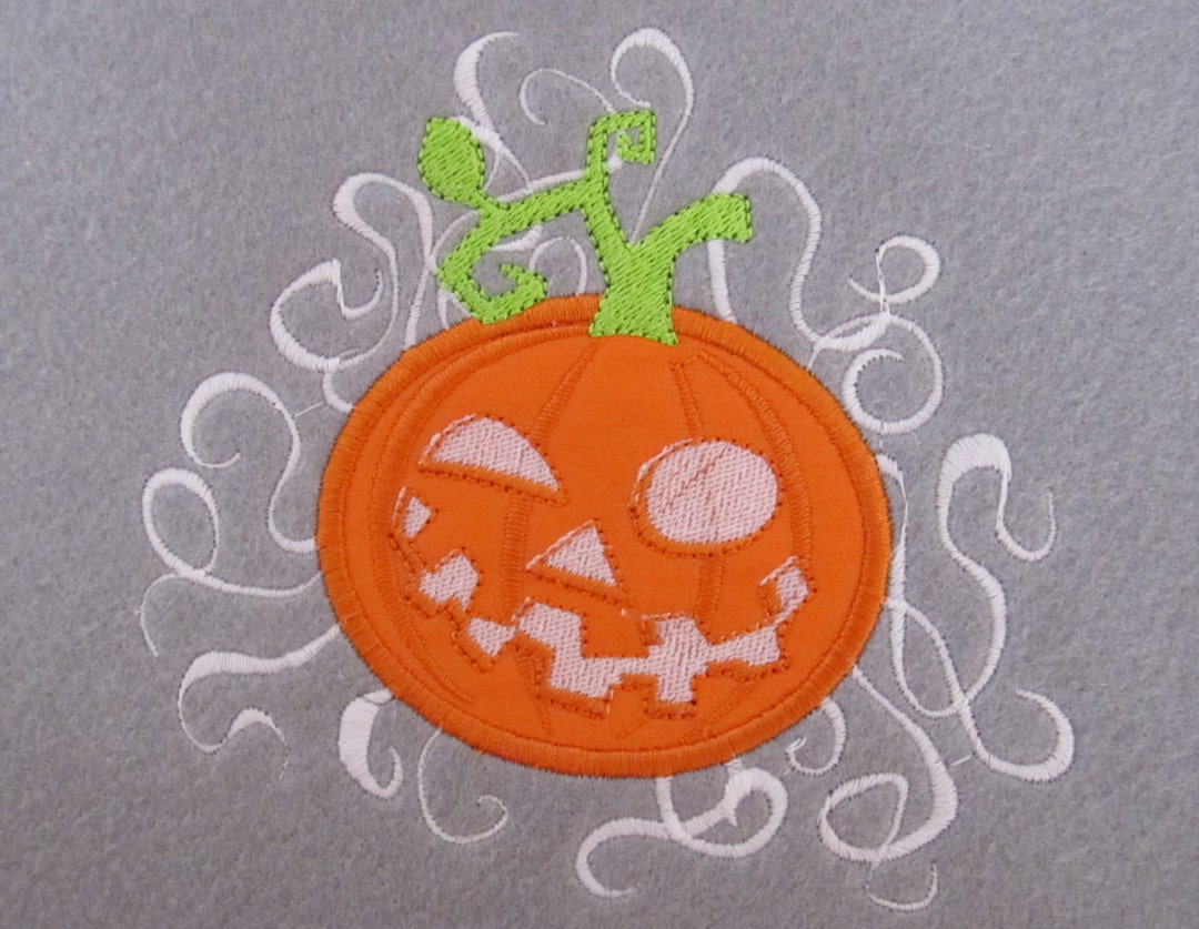 Curly Pumpkin Jack O Lantern Machine Embroidery Applique Design 4x4 ...