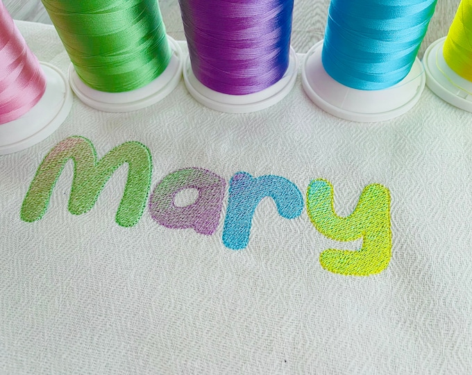 NO special thread! Rainbow Iridescent 2 Color Monogram FONT alphabet machine embroidery designs gradient variegated playful font, BX incl