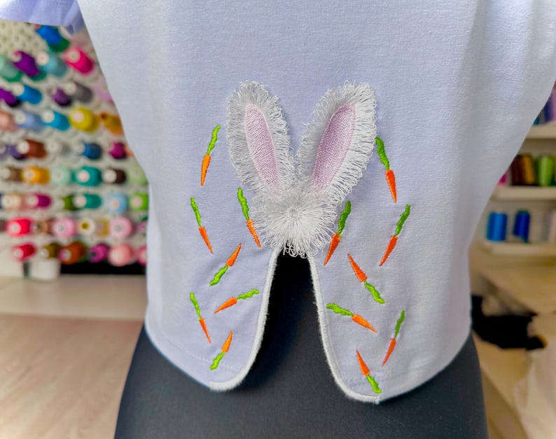 Easter Bunny Carrot Fringed fluffy Bunny ears split side seam cutout side bow machine embroidery designs farm animal kids sweatshirt tshirt by Artapli embroidery format PES HUS JEF EXP DST VIP VP3 XXX instant download