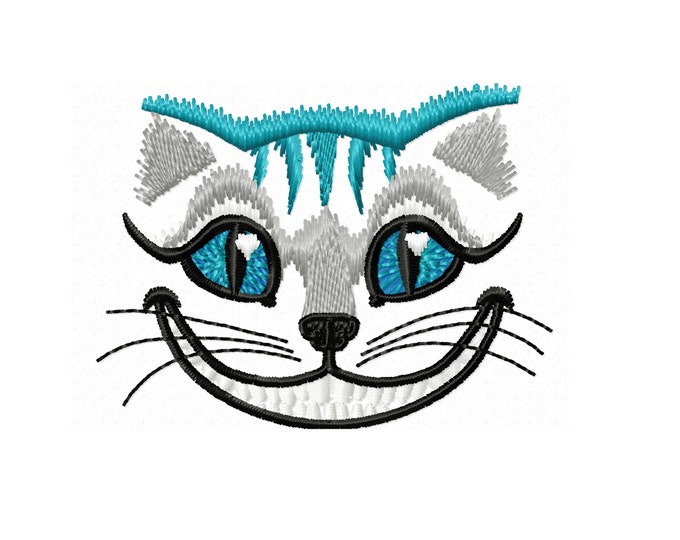 Awesome Cheshire cat embroidery designs - machine embroidery design mini sizes  2, 2.5 and 3 inches for Wonderland teaparty projects