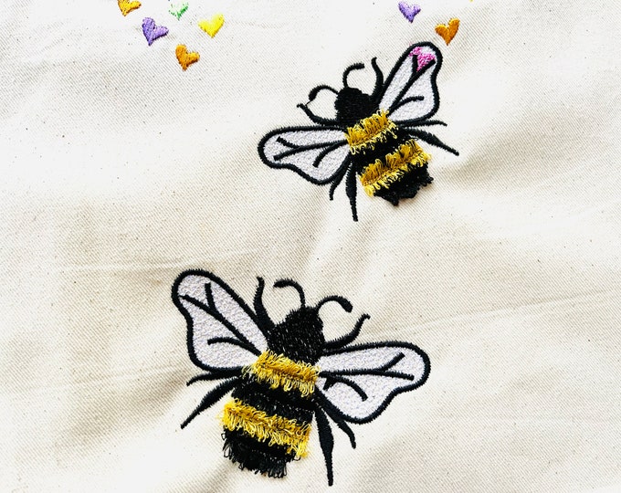 Fringed Bee cute honeybee machine embroidery designs in mini sizes 3, 3.5, 4 inches fluffy fur chenille bee fringe in the hoop ITH project