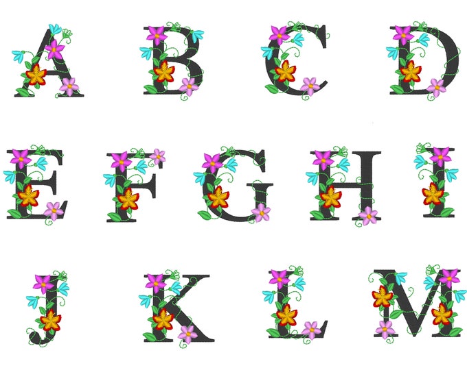 Floral whole alphabet mini small monogram lace swirl flowers block font Font machine embroidery designs monogram 2, 2.5 and 3 inches