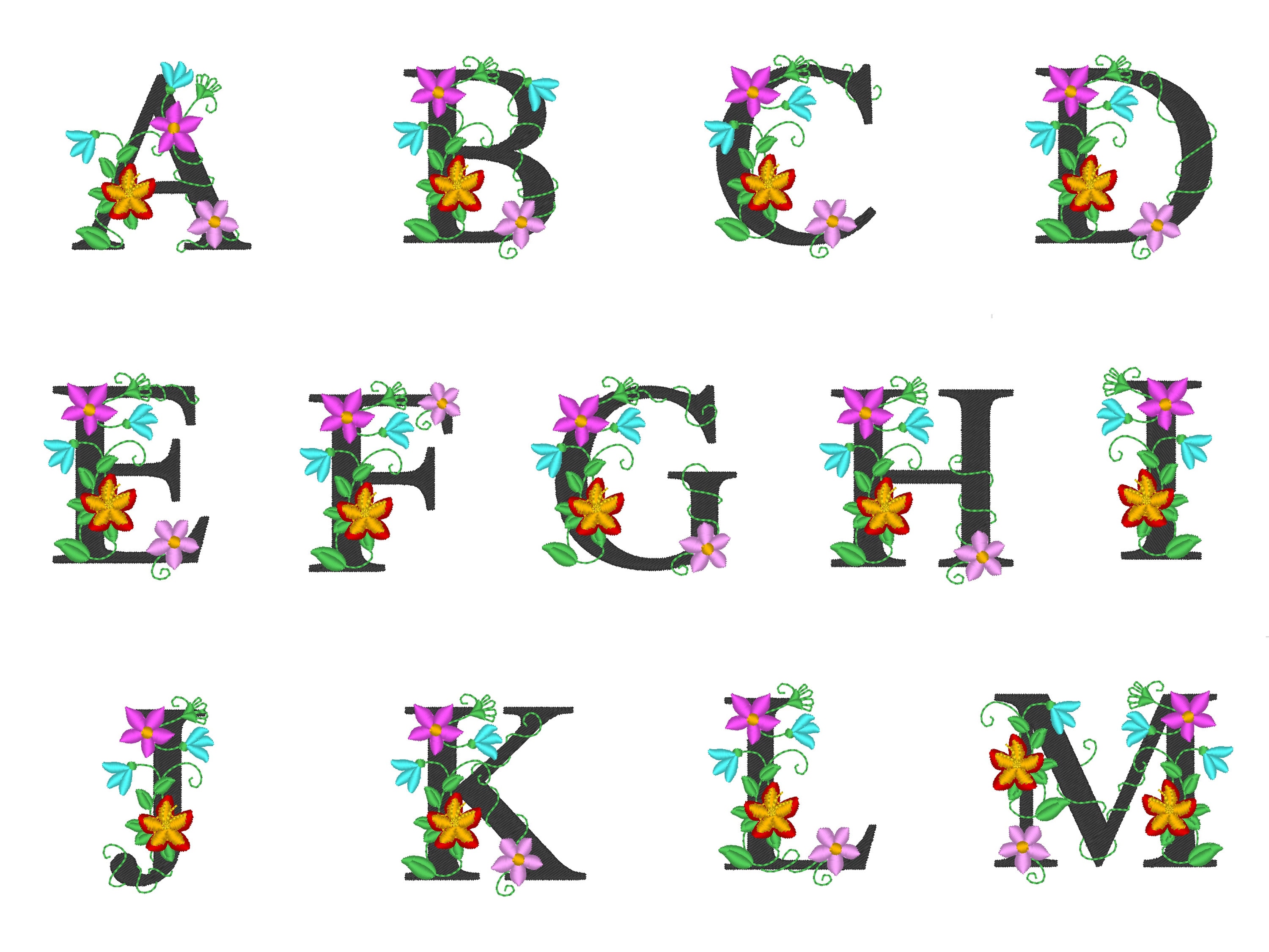 Floral Whole Alphabet Mini Small Monogram Flowered Font Letters