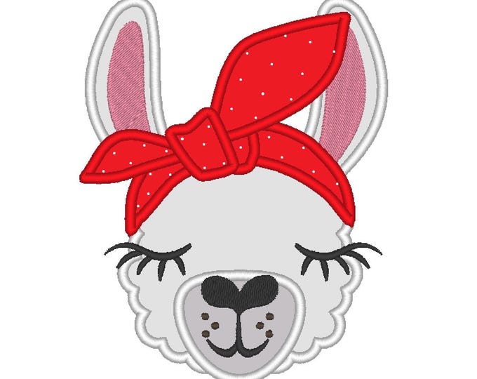 Llama with bandanna alpaca face head Applique machine embroidery designs in assorted sizes for hoop 4x4, 5x7, 6x10 cute llama farm animal