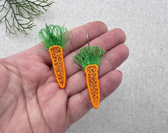 Easter Carrot summer garden girls earrings charm in the hoop FSL freestanding lace machine embroidery designs vegetable ITH size 1.8 inch