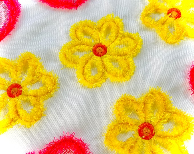 Fluffy Daisy Flower and Fluffy fringed Heart SET of 2 ITH in the hoop machine embroidery designs sizes from 2.5 up to 8 inches summer kids