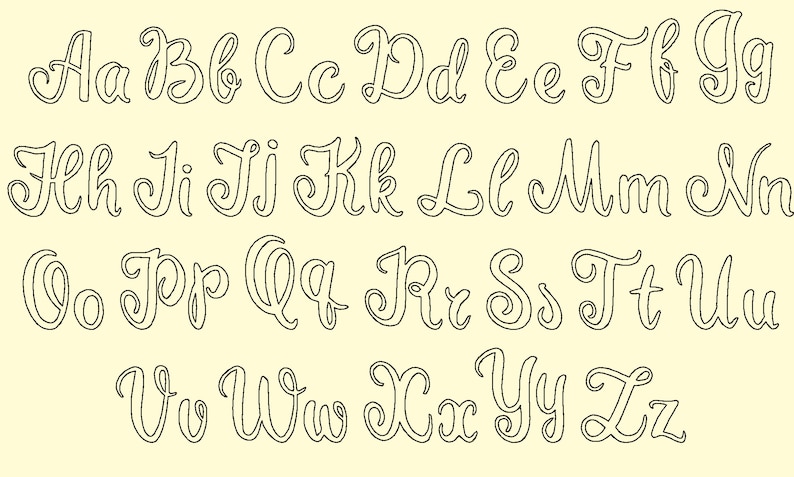 Peut inclure: Un alphabet &eacute;crit &agrave; la main dans une police cursive. Les lettres sont soulign&eacute;es en noir et sont sur un fond jaune clair.