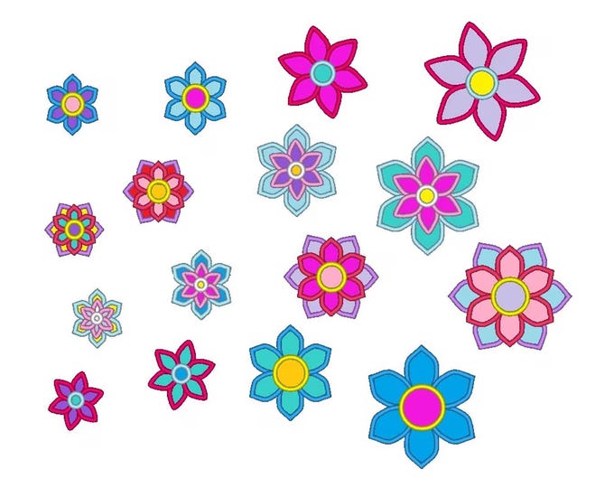 Floral Flower Set of 4 types single Flower Applique in multiple sizes machine embroidery designs kids baby girls accent