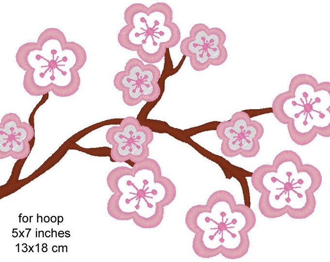 Cherry Blossom - use everywhere - machine embroidery designs Applique and fill stitch - corner border and full design hoop 4x4, 5x7, 6x10