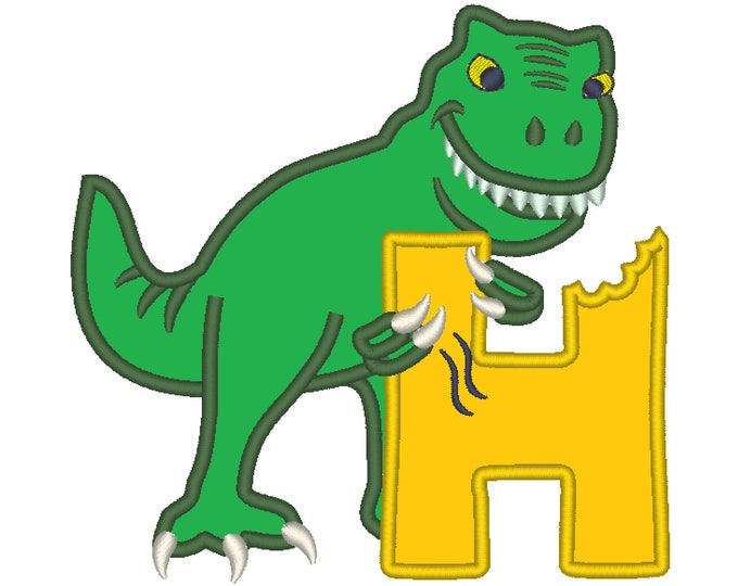 T-rex dinosaur Birthday only one LETTER H machine embroidery Birthday outfit designs - for hoops 4x4, 5x7, 6x10  INSTANT DOWNLOAD