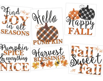 Happy Pumpkin fall Autumn Thanksgiving Kitchen dish towel quotes SET of 6 pcs machine embroidery designs 4x4, 5x7, 8x8 aprons and pillows