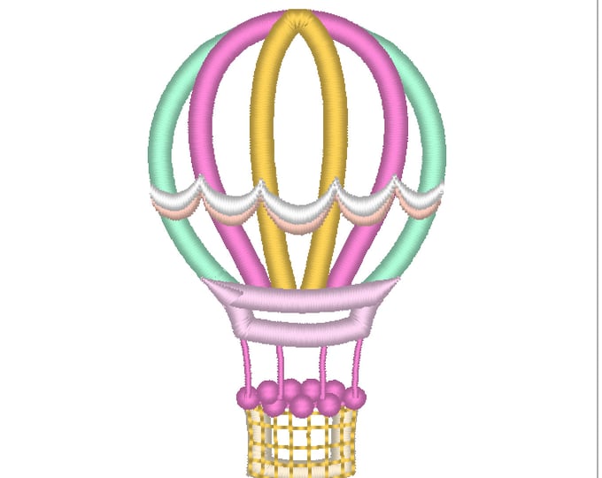 Hot air balloon machine embroidery applique designs sizes 3, 4, 5 and 6 inches Baloon applique for hoops 4x4 5x7 6x10 scalloped edge