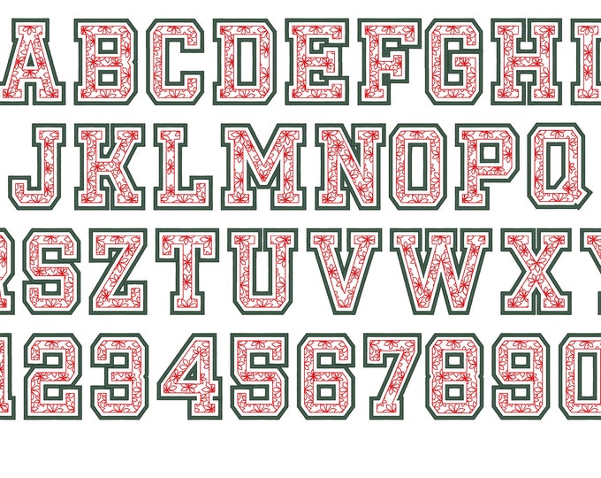 Floral light stitch 2 outlines Varsity sport Athletic collegiate outline Font alphabet machine embroidery designs sizes from 2.5 up to 4 in