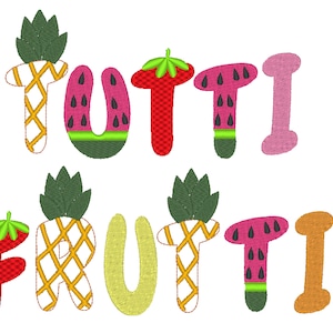 Tutti Frutti fruta FONT SET de 4 fuentes diseños de bordado de máquinas en tamaños variados letras divertidas del alfabeto A-Z niños nombre monograma, BX