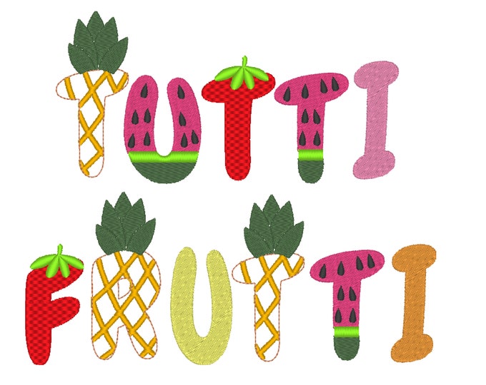 Tutti Frutti fruit FONT SET of 4 fonts machine embroidery designs in assorted sizes funny alphabet letters A-Z kids name monogram, BX