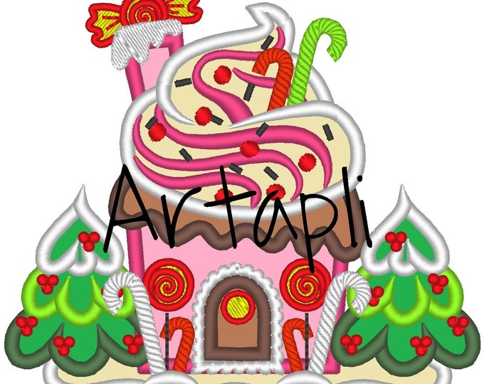 Sweet Christmas Ginger house Applique machine embroidery designs for hoop 4x4  5x7 and 6x10 Christmas Tree Candy holidays sweet home