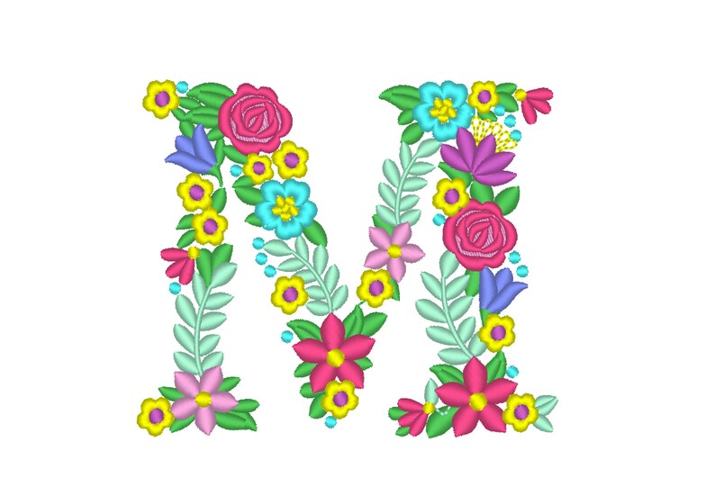 Floral letter M garden flag monogram liberty fashioned flowers | Etsy