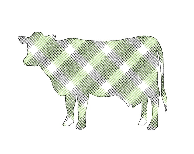 Simply Checkered Cow Plaid patterned gingham, square,  tartan cow silhouette Machine embroidery design 4x4 5x7 6x10 light stitch