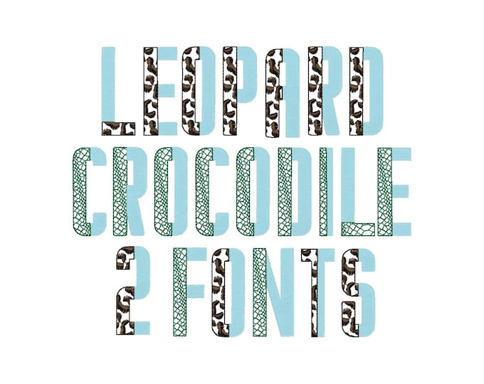 Duo Split Font SET of 2 Wild Leopard and Crocodile two colors alphabet machine embroidery designs duotone block fill stitch monogram +BX