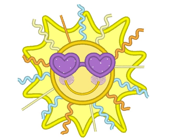 Ric Rac Ribbon & Trim Valentine love Sunshine, Sun applique machine embroidery design Smiling Sun Beach Summer Sunglasses INSTANT DOWNLOAD