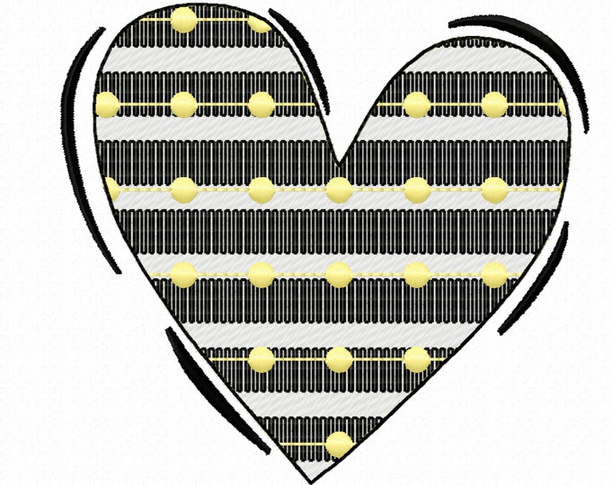 Valentine Love Heart in stripes and dots pattern, machine embroidery design, NOT applique, assorted sizes from 2 up to 8in INSTANT DOWNLOAD